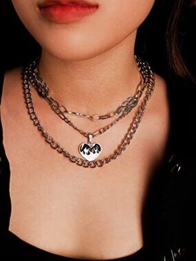 New - Goth Grunge Y2K Layered Flame Heart‎ Choker, Chunky Necklace, Goth Chokers